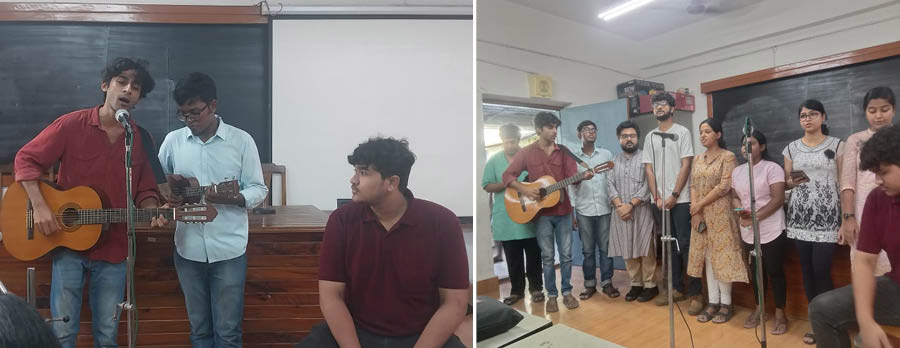 The programme, a joint collaboration between the students of the Comparative Literature department and the faculty members of the university, was organised at the Buddhadeva Bose Sabhaghar on the Jadavpur University campus. Students sang songs like ‘Tambourine Man’ as they paid homage to their teacher