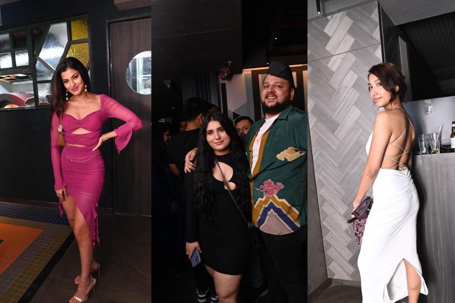(L-R) Sanjana Ray rocked the night in this purple cutout dress, Mario Mantosh with Rebecca Polizzi and Prarthana Sarkar brought ‘sexy back’ in this strappy white number 