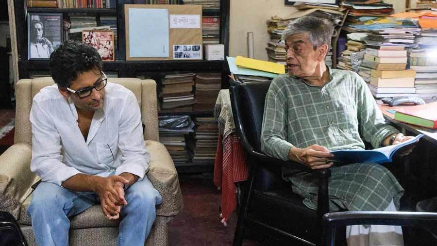 Actor Indraneil Sengupta with Sandip Ray were spotted at Bishop Lefroy Road in South Kolkata discussing another Feluda project—Nayan Rahashya  