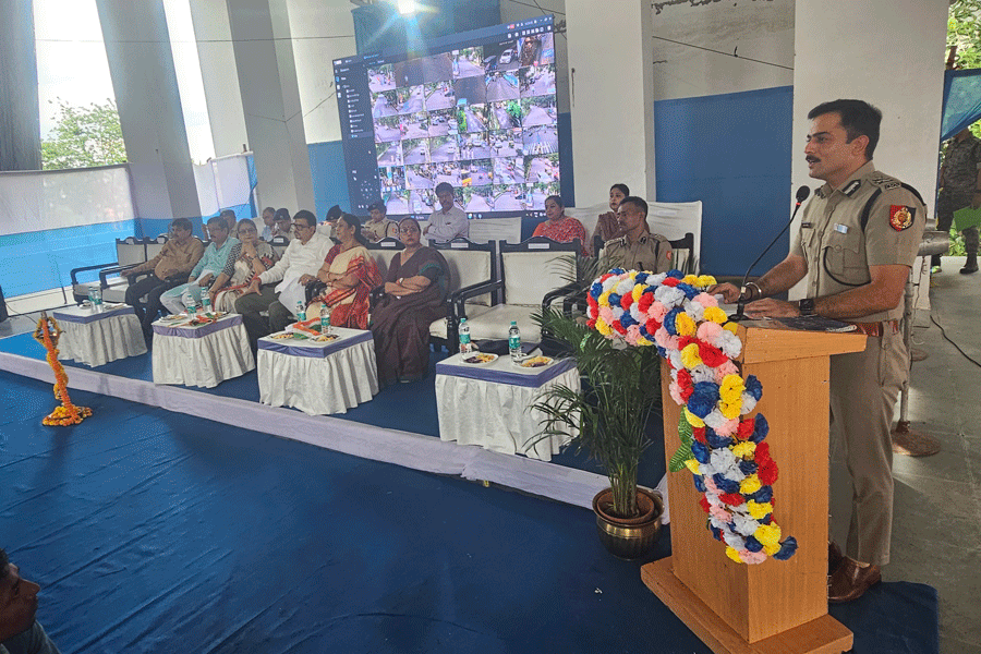 Police commissioner Gaurav Sharma addresses the gathering at the inauguration of the control room.