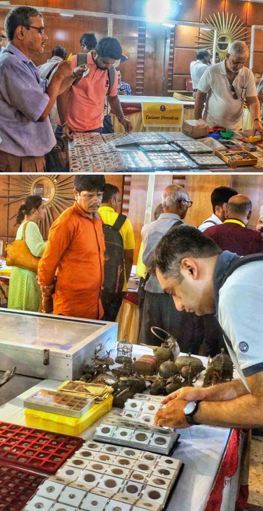 Visitors had an engaging time browsing through hundreds of exhibits at the Coin Fest at Haldiram’s banquet hall in Ballygunge on Saturday afternoon. The event will continue till Sunday from 11am to 6pm