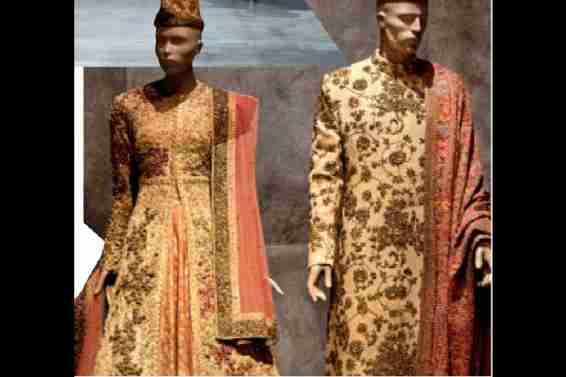 A wedding ensemble by Sabyasachi displayed at the Victoria and Albert Museum in London.