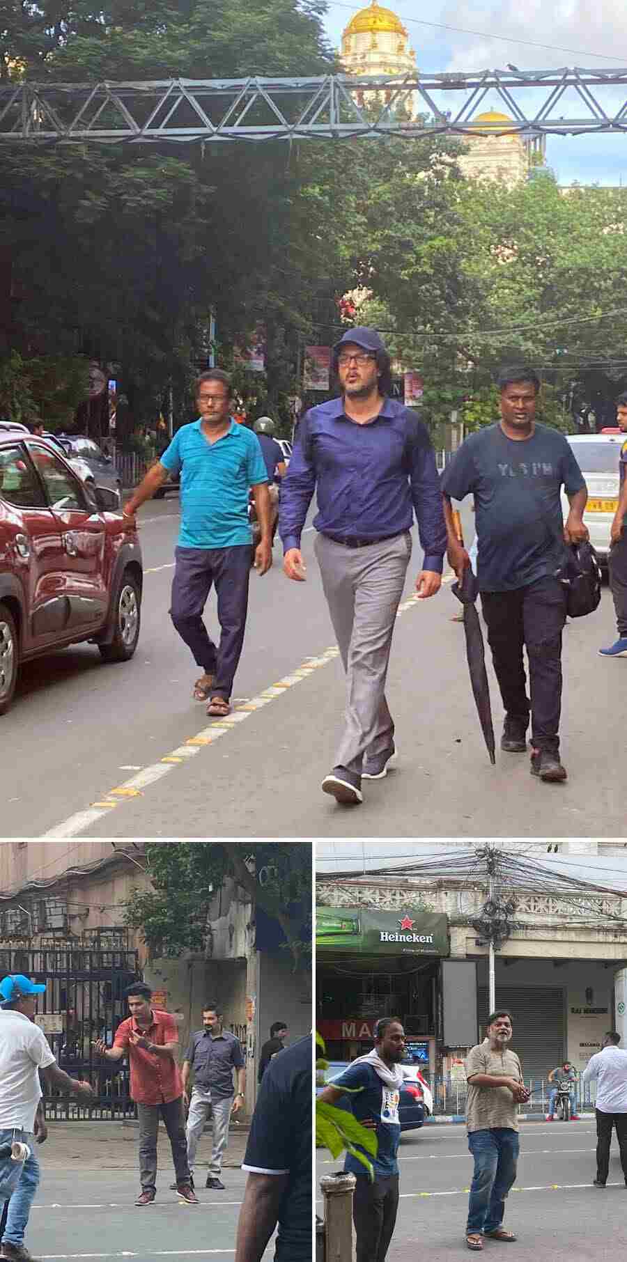 Tollywood actors Prosenjit Chatterjee, Anirban Bhattacharya and Jisshu Sengupta, and director Srijit Mukherji were spotted shooting on Park Street on Sunday evening