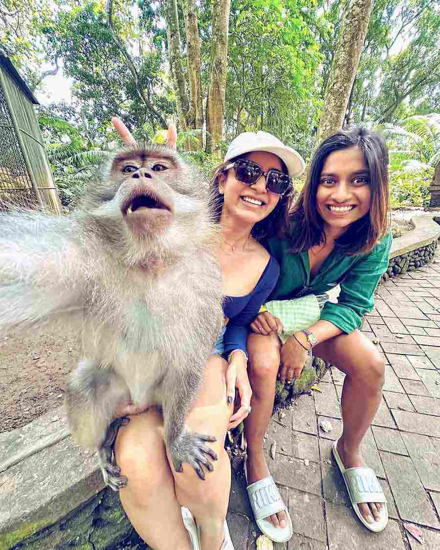 The Bali trip also included a foray to the Monkey Forest, Ubud. She and Anusha managed to take a selfie with a monkey during the trip.