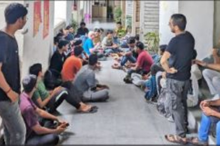 The sit-in by Presidency University students demanding reopening of three wards of Hindu Hostel