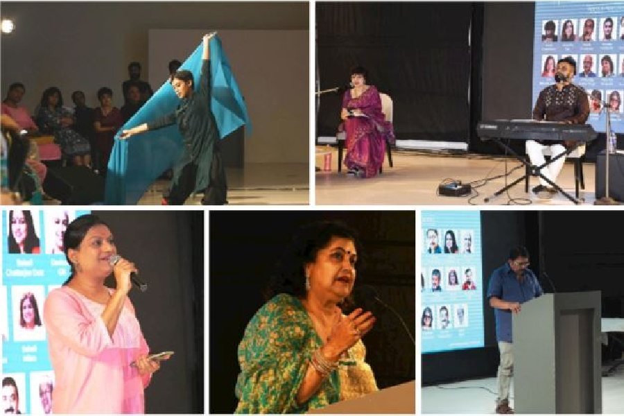 (Clockwise) Srabasti Ghosh performing at KCC; Sandipan Dey and Ipsita Ganguli; Ashoke Viswanathan; Lakshmishree Banerjee; Anurag Maitreyee