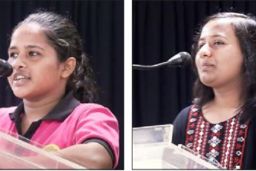 Sabina and (right) Prerana share their experiences with the students and their parents during the event 