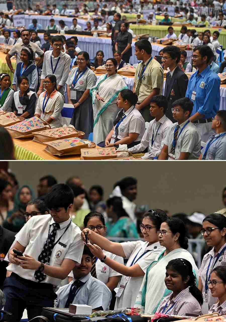 The department of School Education, government of West Bengal, organised a felicitation programme for the board examination toppers of 2023 at Biswa Bangla Mela Prangan, Kolkata on Thursday. Chief minister Mamata Banerjee, felicitated the students and interacted with them  
