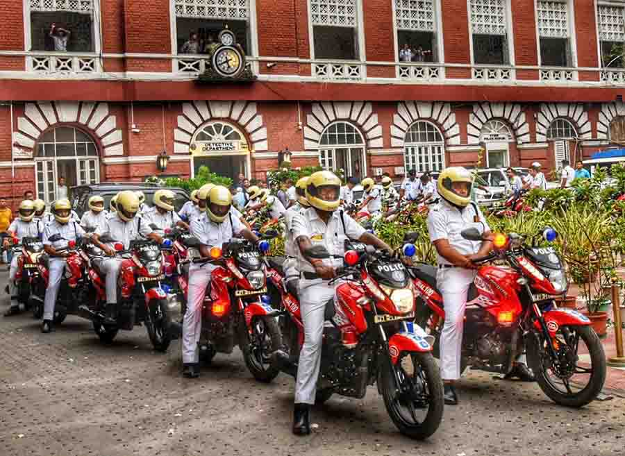 LD.CP, Kolkata flagged off a fleet of police control room motorcycles for Dial 100 emergency response service system on Friday at Lal Bazar police headquarters