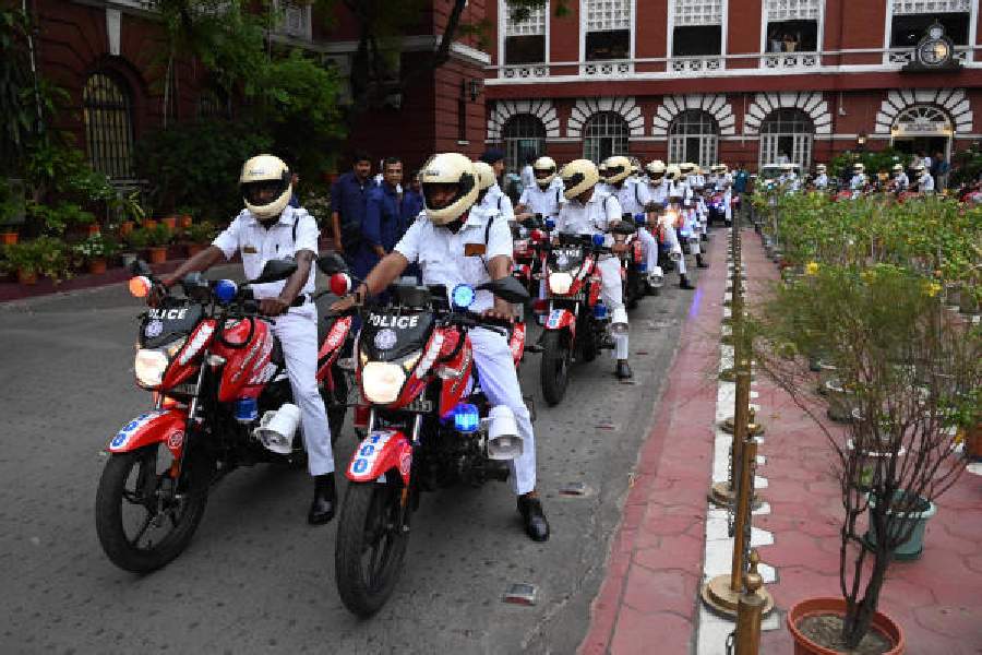 Dial 100 bikes being flagged off at Lalbazar on Friday