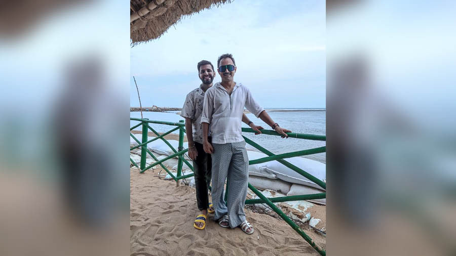 ‘We have managed to embrace and respect each other’s backgrounds, finding a beautiful harmony in our lives,’ says Abhishek. Above, the couple at a beach near Puri 