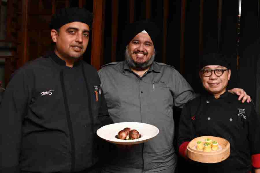 (L-R) Mohan Singh, executive sous chef; chef Balpreet Singh Chadha, executive chef at The Park Kolkata; and Raul Andea Borja, master chef, Japanese. “Dim Sum Festival at Zen, The Park Kolkata showcases authentic and new-world dim sums with a focus on the best ingredients and cooking techniques. My favourite dish is the Xiao Long Bao, which is the soup dumplings, it is a must-try,” said executive Chef Balpreet.