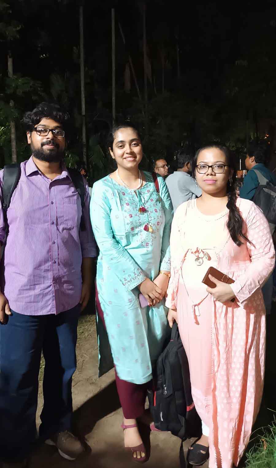 (From left) Logo designing competition winners Anirban Chakraborty, Ananya Ghatak and Ankita Sarkar attend the World Environment Day programme on Monday. The trio are research students from the School of Oceanographic Research, Jadavpur University. Anirban mentioned how they, as research students, felt merely discussing about climate issues would not be effective unless action was taken and people’s efforts was crucial in solving such grave problems 