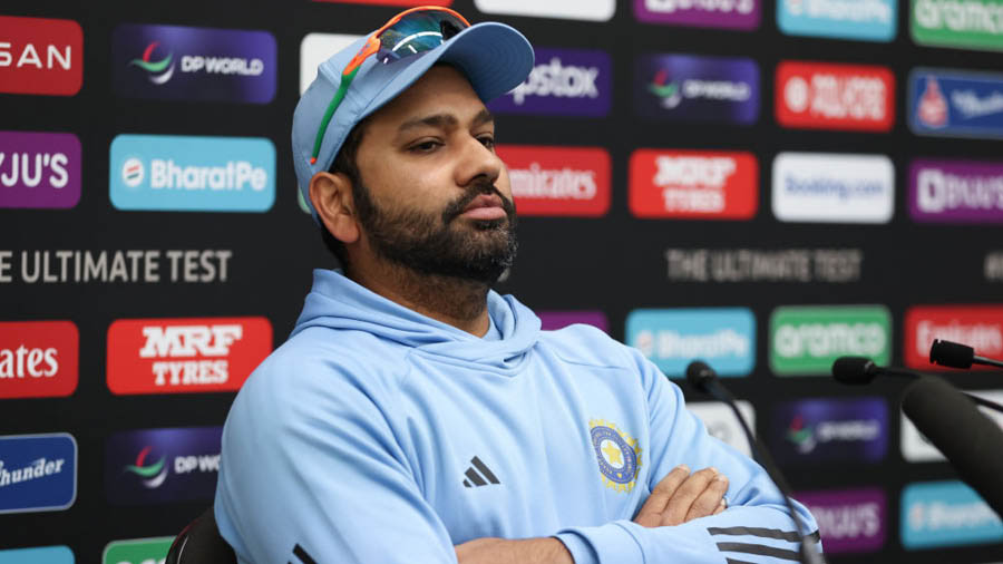 Team India captain Rohit Sharma at a press conference, a day before the ICC World Test Championship final, at The Oval, in London  