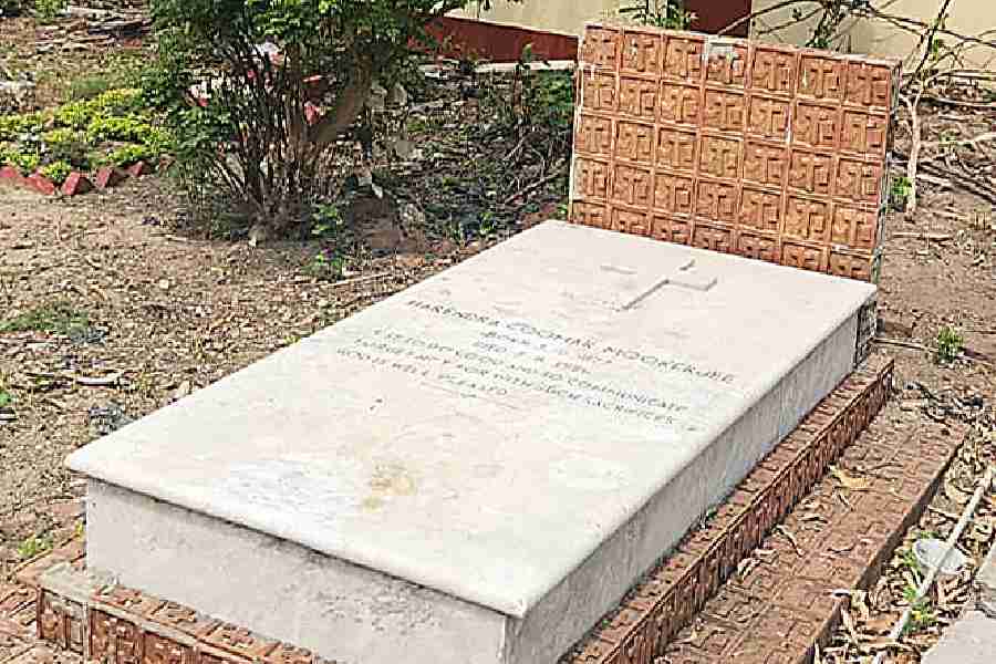 The restored grave of Harendra Coomar Mookerjee at the cemetery in Mallickbazar