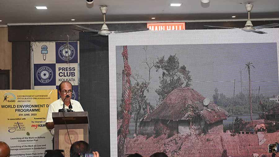 State disaster management minister Javed Ahmed Khan talks about the Sunderbans at the Kolkata Press Club on World Environment Day. The event was organised by the Environment Governed Integrated Organisation (EnGIO), with support from the Prabha Khaitan Foundation (PKF) and My Kolkata