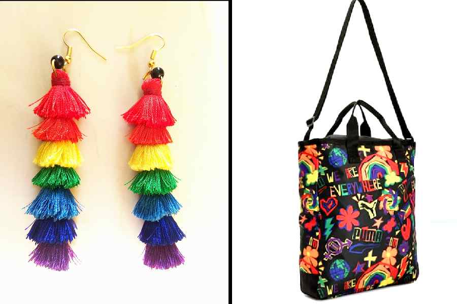 (Left) Step up your fashion game and be the person who stands out of the group with these rainbow tassel earrings! Rs 287 @amazon.in (Right) Carrying a tote bag is stylish. What if we spice up the design with our thoughts and make it colourful? Puma’s unisex tote bag is not only spacious but also a cool way to spruce up your everyday attire. Rs 1,819 @ myntra.com