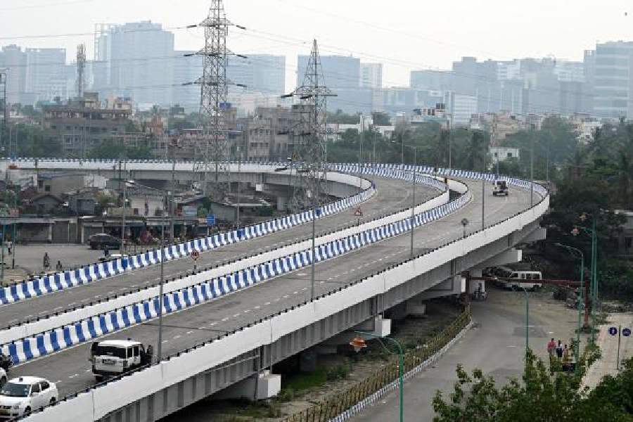 The flyover connecting New Town to Sector V, which was remotely inaugurated by chief minister Mamata Banerjee from Nabanna on Thursday