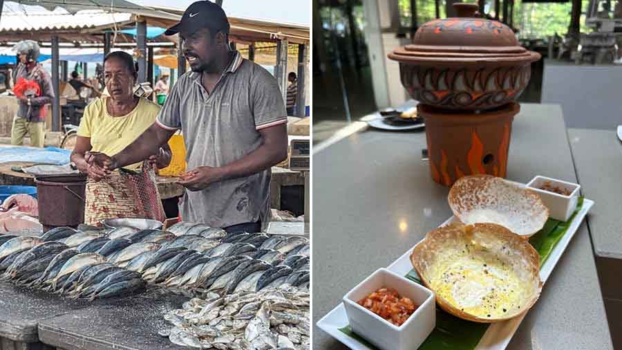 A stall at the Negombo fish market and Sri-Lankan style hoppers (appams)