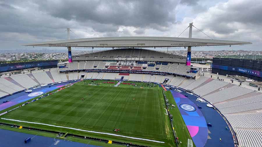 Atatürk Olympic Stadium in Istanbul prepares to host the UEFA Champions League final on Saturday night