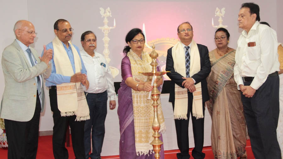 State minister for health and family welfare Chandrima Bhattacharya (centre) lights the lamp to  inaugurate the Medhavi-Priyamvada Birla Upskilling of Healthcare Professionals Centre of Excellence in Kolkata 
