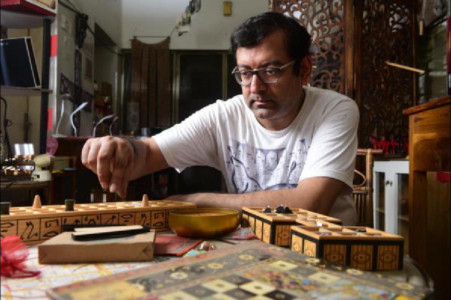 Souvik Mukherjee at the boardgame museum on Ballygunge Circular Road