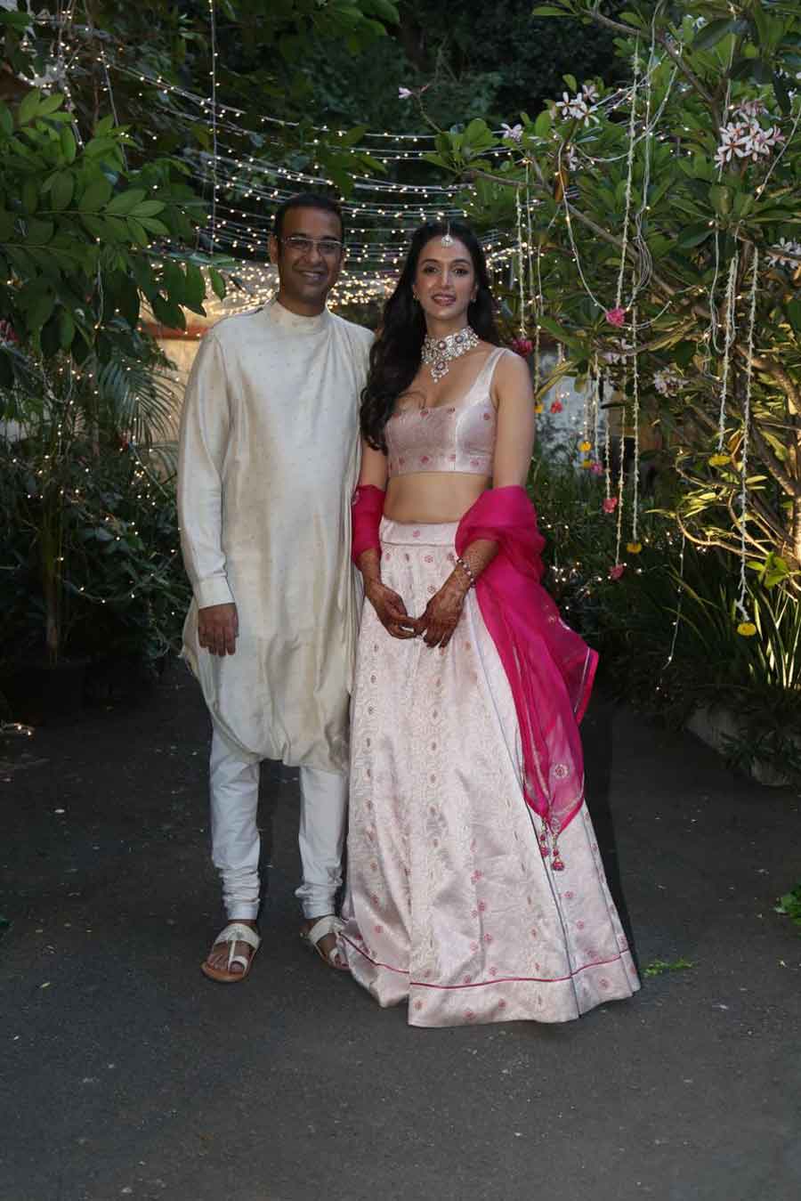 The couple posed for a photo together before their wedding. 