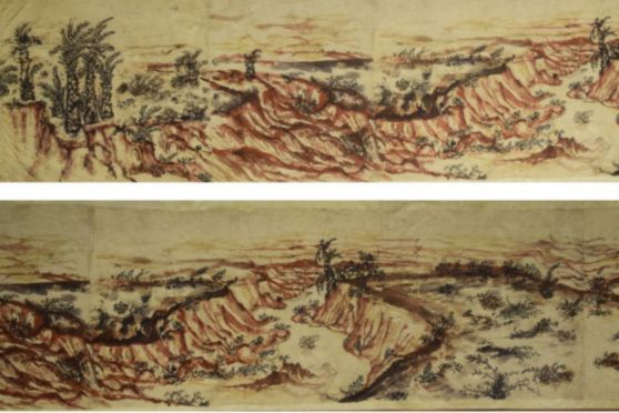 The Khoai scroll is one of BenodeBehari’s seminal works exploring the barren summer landscape of Shantiniketan.