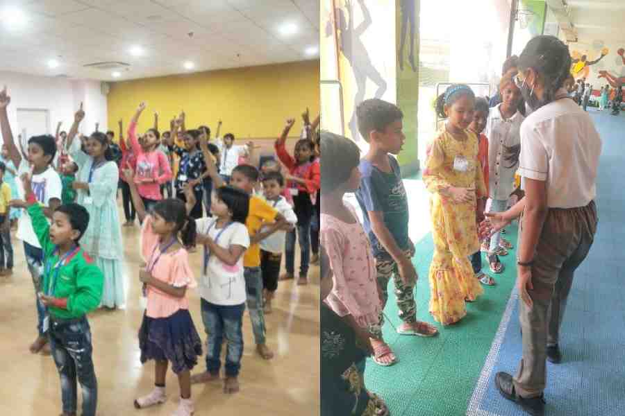 (l-r) The kids enjoy a dance session, Children under the Nabadisha project have fun at a summer camp organised by the interact club of Indus Valley World School