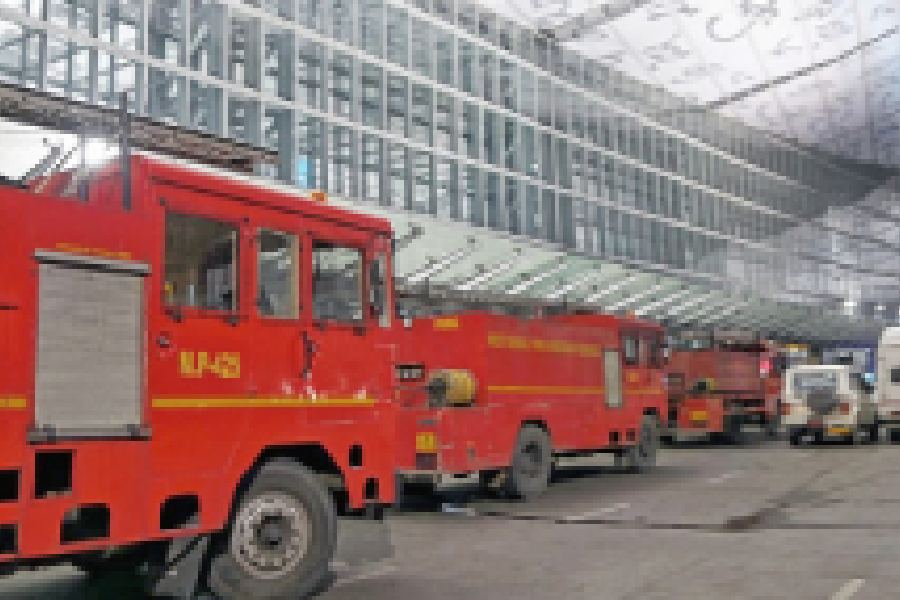 Fire engines outside the terminal building
