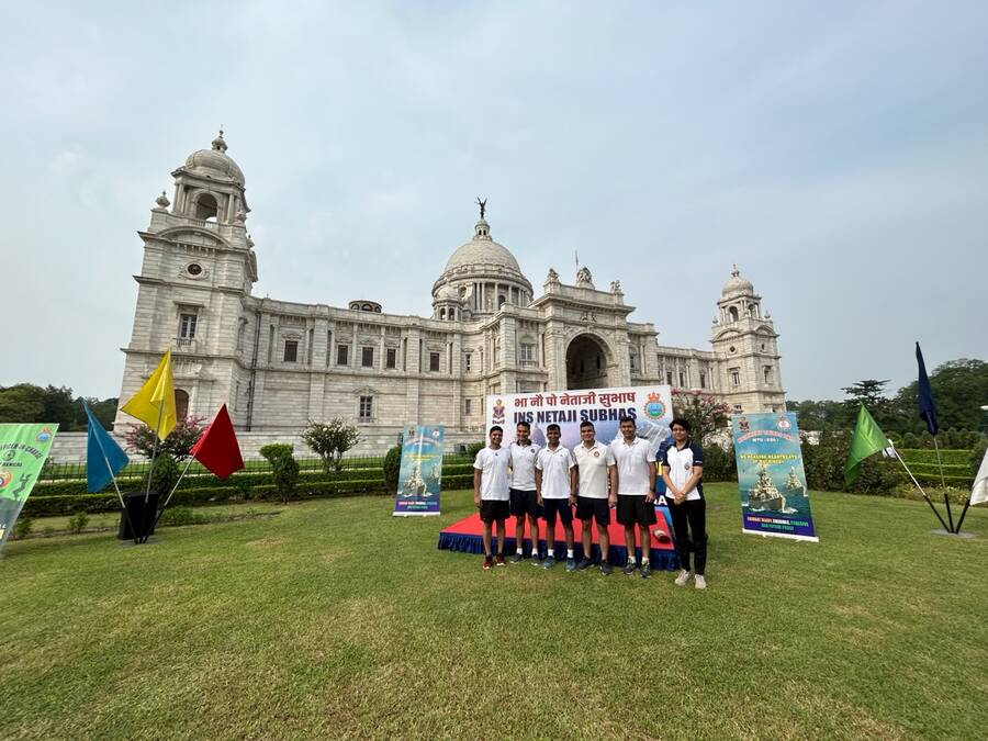 Members of the INS Netaji Subhas participated in the World Yoga Day celebration which began on Friday at the Victoria Memorial Hall, Kolkata 