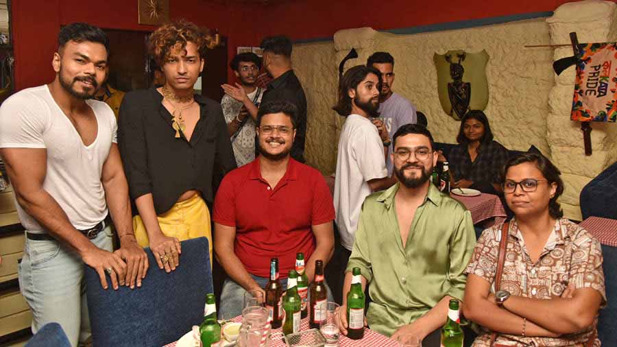 The team from Kolkata Pride were all smiles after putting together a successful event. “I was delighted to see so many queer, trans and non-binary folks find a nice space to bond, interact and have fun. We, at Kolkata Pride, want more people to come and enjoy the vibe together, so that Pink Social Thursdays becomes a larger phenomenon,” said (first from left) Bhaskar Das, a neuro-psychiatrist