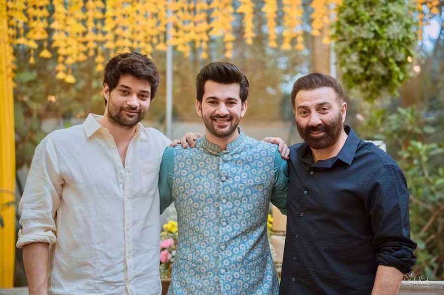 Rajveer Deol, Karan and Sunny pose for a picture during the pre-wedding celebrations.