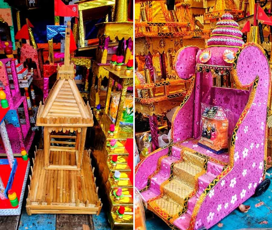 According to Mondal, the star attraction of this market was the Puri Rath which is out of stock. The Mahabharata and bamboo chariots are the best-sellers