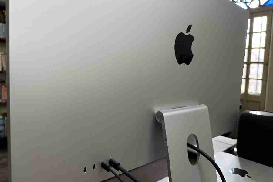 There is one Thunderbolt 3 port and three USB-C ports at the back. Don’t go looking around the machine for a power button!
