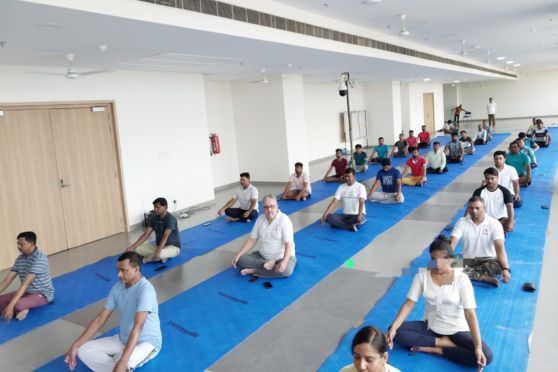 A yoga session taking place at the Amity University, Kolkata