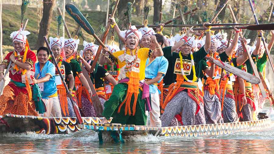 Dragon Boat contestants at the Sangai Festival, Imphal