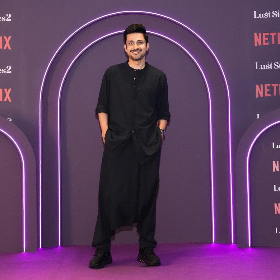Amol Parashar looked stylish in a black kurta and a half-skirt-half-pant trouser. 