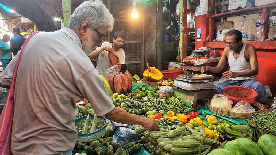 A vegetable stall in Jadu Babu’s Market in Bhowanipore on Sunday