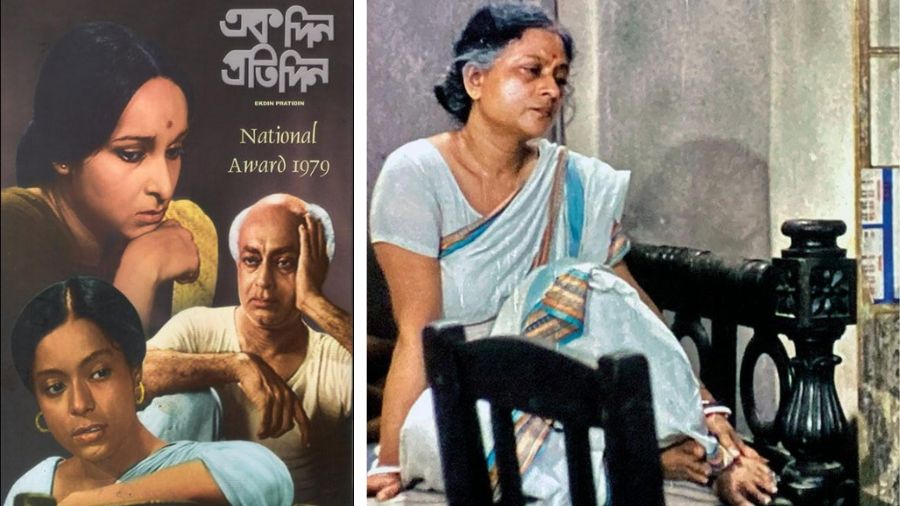 The poster of ‘Ekdin Pratidin’ and (right) a scene from the movie