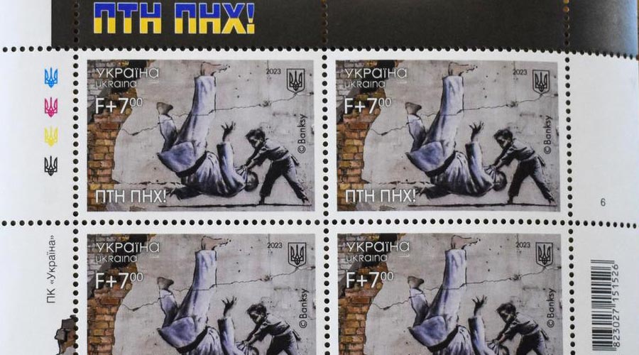 Ukraine Crisis Banksy Mural Featured In Ukrainian Postage Stamp   1677650769 Banks 