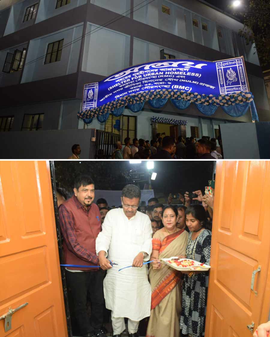 Kolkata mayor Firhad Hakim inaugurates Ashroy, a shelter for urban homeless people, in Sukantanagar under the Bidhannagar Municipal Corporation. The shelter can accommodate 80 people, providing them with free meals and medical consultation 