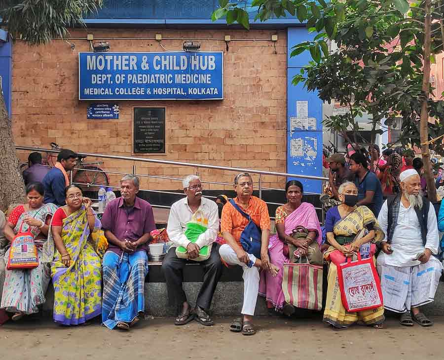 Patients await their turn for medical consultation at Calcutta Medical College and Hospital on Wednesday. The city continues to experience a rise in the number of adenovirus cases 