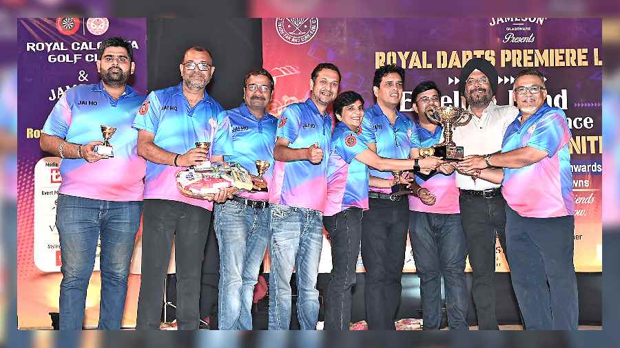 Team Jai Ho, runners-up in the RDPL Gold Cup category, pose with their trophy along with RCGC captain Rohan Ghosh (extreme right) and sports convenor Titoo Baweja (second from right)