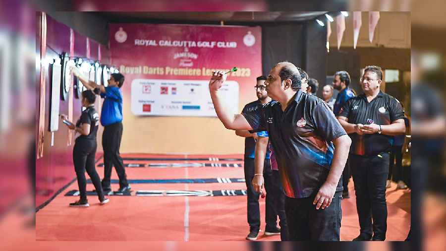 Rajesh Chandan of Royal Super Knights takes aim during the final of the RDPL Gold Cup, which his team went on to win
