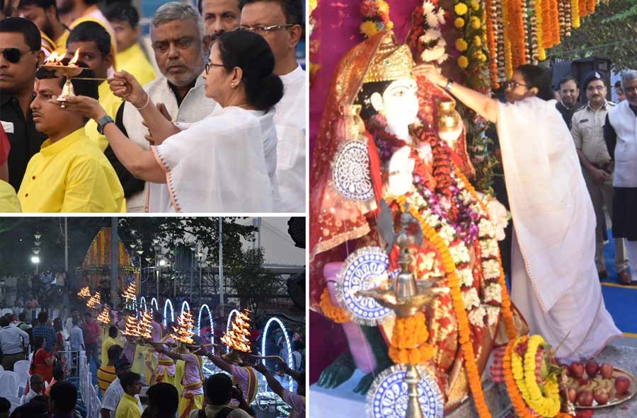 Chief minister Mamata Banerjee participated in the evening ‘arati’ at Baje Kadamtala Ghat on Thursday