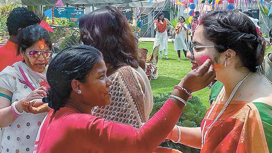 Guests being greeted with colours at Bari Kothi. A file picture