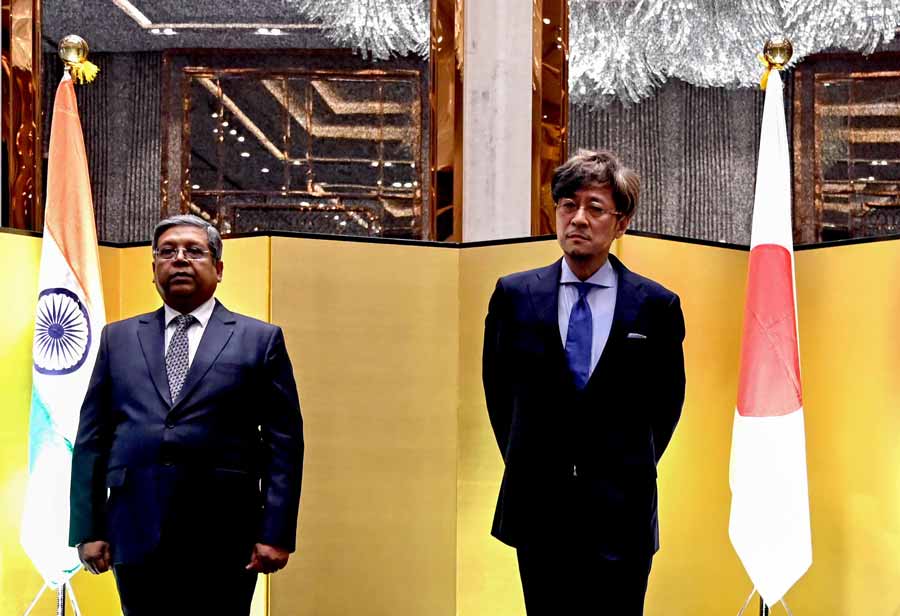 The Consulate General of Japan in Kolkata held a grand reception on March 2 on the occasion of the Japanese National Day. The day is celebrated to mark the birth anniversary of the Emperor of Japan. The event began with the national anthems of both the countries. Seen here in the photo are Barun Kumar Ray, additional chief secretary, labour department, Government of West Bengal; and Nakagawa Koichi, consul general of Japan in Kolkata. 