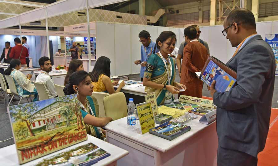Visitors at the India International Travel Mart, a travel and tourism fair at Khudiram Anushilan Kendra. The fair is open on March 4 and 5, 10am onwards