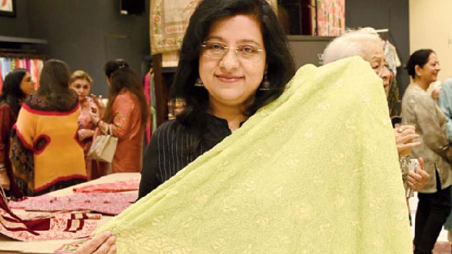 A summery kantha dupatta in chiffon. “This is one of the most difficult fabrics to work on,” said Malika.
